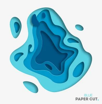 3D abstract blue wave background with paper cut shapes. Vector design layout for Illustrazione stock