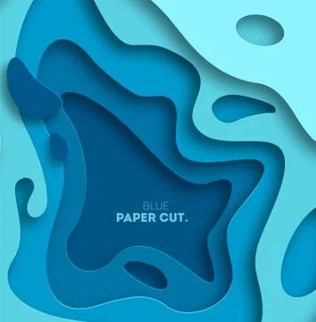 3D abstract blue wave background with paper cut shapes. Vector design layout for Stock Illustration