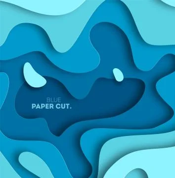 3D abstract blue wave background with paper cut shapes. Vector design layout for Stock Illustration