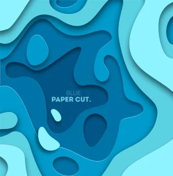 3D abstract blue wave background with paper cut shapes. Vector design layout for Stock Illustration