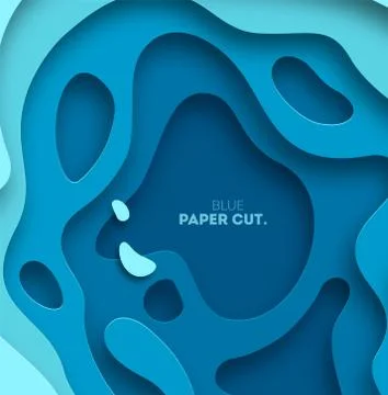 3D abstract blue wave background with paper cut shapes. Vector design layout for Stock Illustration