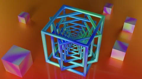 3D abstract box object, 3d render, 3d Illustration, with red background Stock Illustration