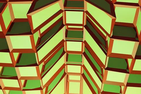 3d abstract box shaped green and red building Ilustración de archivo