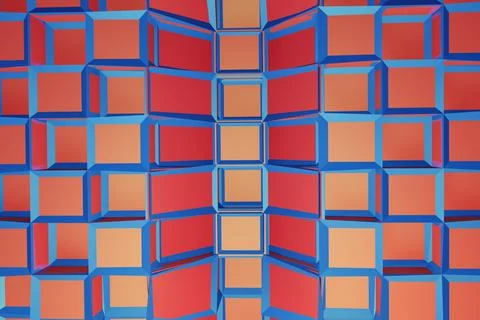 3d abstract box shaped red and blue building Stock Illustration