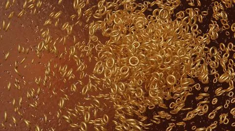 3D Abstract Chaos pattern ring golden particles, with dark orange background Stock Illustration