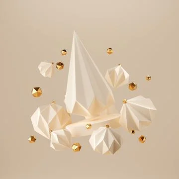 3D abstract Christmas light background with beige geometric Christmas ornaments Stock Illustration