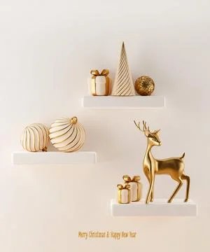 3D abstract Christmas light background with beige Christmas decorations Stock Illustration