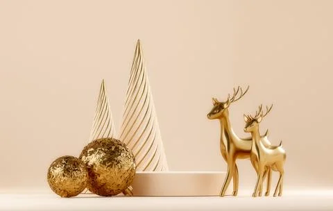 3D abstract Christmas light background with beige Christmas decorations Stock Illustration