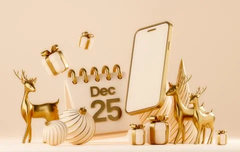 3D abstract Christmas light background with beige Christmas decorations Stock Illustration