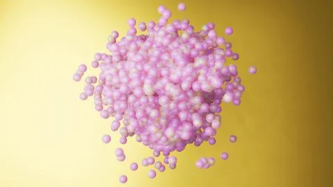 3D abstract composition of pink bubles in gold background. Stock Illustration