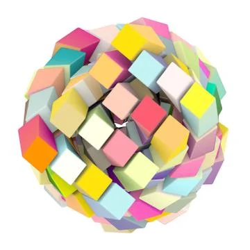 3d abstract cube ball shape in multi rainbow color on white background Stock Photos