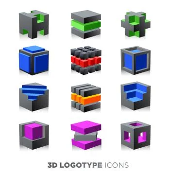 3d abstract cube. Logotype set on white in colors. Stock Illustration