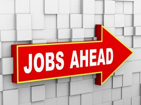 3d abstract cube wall arrow - jobs ahead Stock Illustration