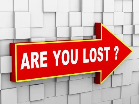 3d abstract cube wall arrow - are you lost Stock Illustration