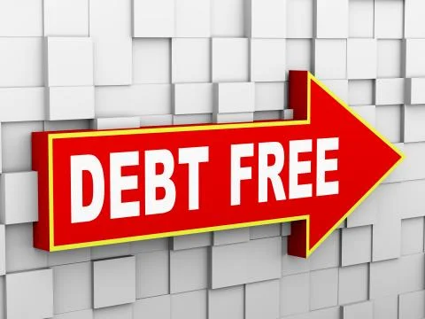 3d abstract cube wall arrow - debt free Stock Illustration