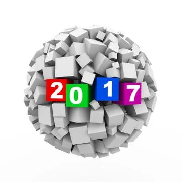 3d abstract cubes ball sphere year 2017 Stock Illustration