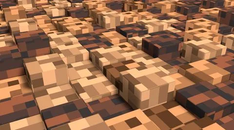 3D Abstract cubes. Geometric mosaic waves pattern. Construction of hills land Stock Illustration