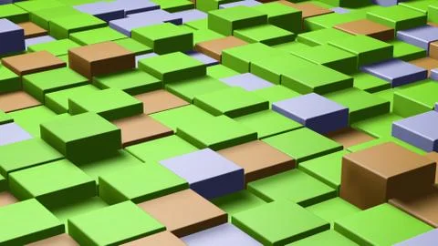 3D Abstract cubes. Video game geometric mosaic waves pattern. Construction of Stock Illustration