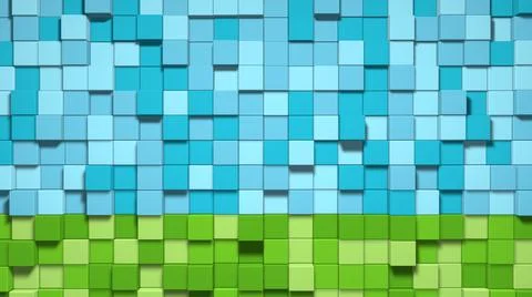 3D Abstract cubes. Video game geometric mosaic waves pattern. Construction of 스톡 일러스트