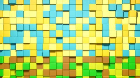 3D Abstract cubes. Video game geometric mosaic waves pattern. Construction of Stock Illustration