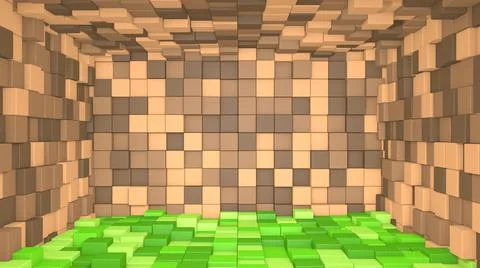 3D Abstract cubes. Video game geometric mosaic waves pattern. Construction of Stock Illustration