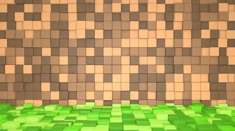 3D Abstract cubes. Video game minecraft geometric mosaic waves pattern. Const Illustrazione stock