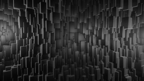 3d abstract dark geometric bg with gray cubes flash with multicolor neon light Stock Footage 145514918