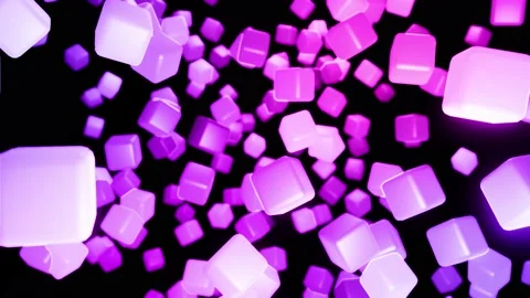 3d abstract dark geometric bg with blue red cubes flash with neon light randomly Stock Footage 154914422