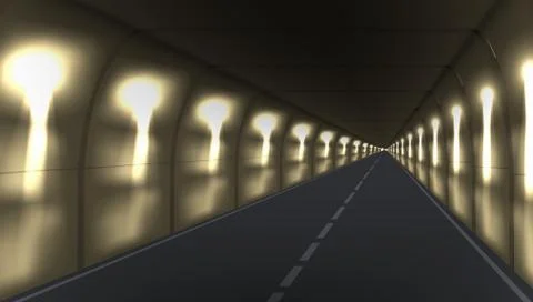 3D Abstract Dark Underground Road Long Tunnel Stock Illustration