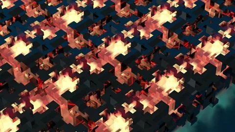 3d abstract design with interlocking geometric shapes illuminated by fiery .. イラスト素材