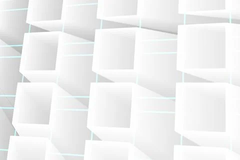 3D abstract design is showing white hollow cubes forming grid with thin blue 库存插图