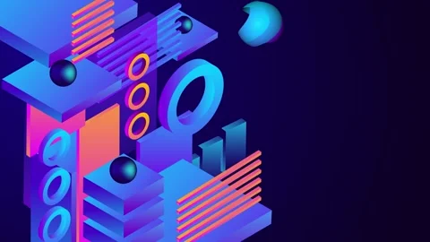 3D abstract digital motion background geometric shapes in blue, pink, and or Stock Footage 329661065