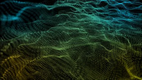 3D abstract digital technology animated red-blue light particles on blue ba.. Stock Illustration