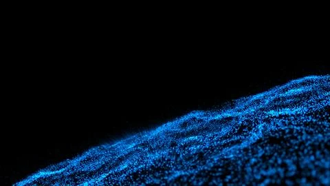 3D abstract digital technology animated blue light particles on black backg.. Stock Illustration