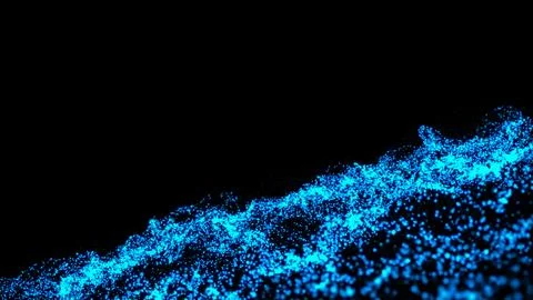 3D abstract digital technology animated blue light particles on black backg.. Stock Illustration