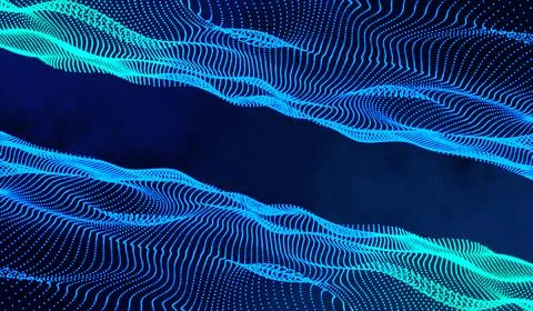 3D abstract digital technology blue light particles on blue background. Stock Illustration