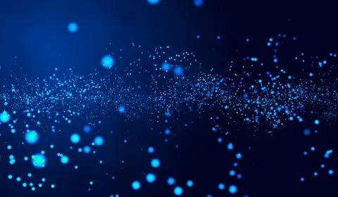 3D abstract digital technology blue light particles on blue background. Stock Illustration