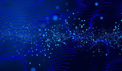 3D abstract digital technology blue light particles on blue background. Stock Illustration