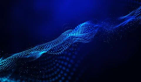 3D abstract digital technology blue light particles on blue background. Illustrazione stock