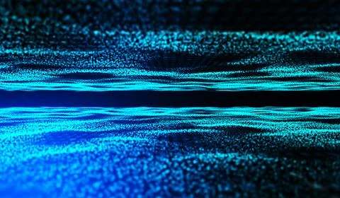 3D abstract digital technology blue light particles wave on blue background. Stock Illustration