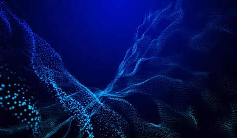 3D abstract digital technology blue light particles wave on blue background. 스톡 일러스트