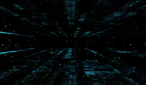 3D abstract digital technology blue light particles wave on blue background. Stock Illustration