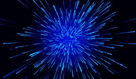 3D abstract digital technology blue light particles on blue background. Illustrazione stock