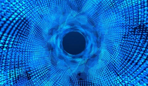 3D abstract digital technology blue light particles on blue background. Stock Illustration