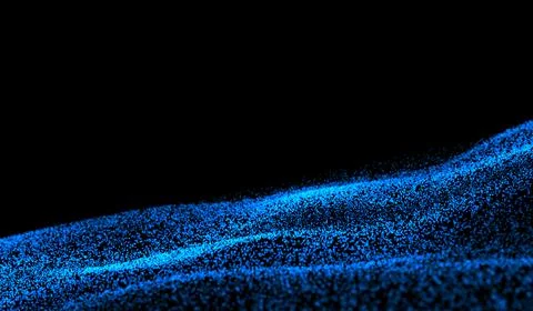 3D abstract digital technology blue particles network on black background. Stock Illustration