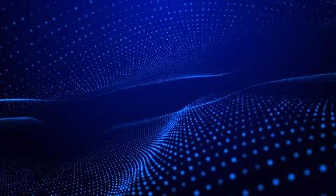 3D abstract digital technology blue particles network wave  on blue backgroun Stock Illustration