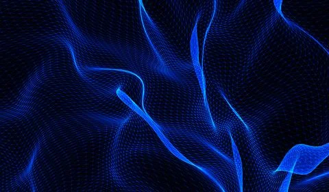 3D abstract digital technology blue particles network wave  on blue backgroun Stock Illustration