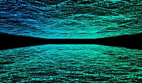 3D abstract digital technology blue network wave on black background. 스톡 일러스트