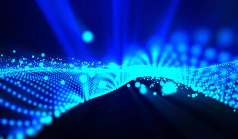 3D abstract digital technology blue light particles network wave on blue ba.. Stock Illustration