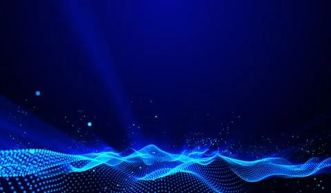 3D abstract digital technology blue light particles network wave on blue ba.. Stock Illustration